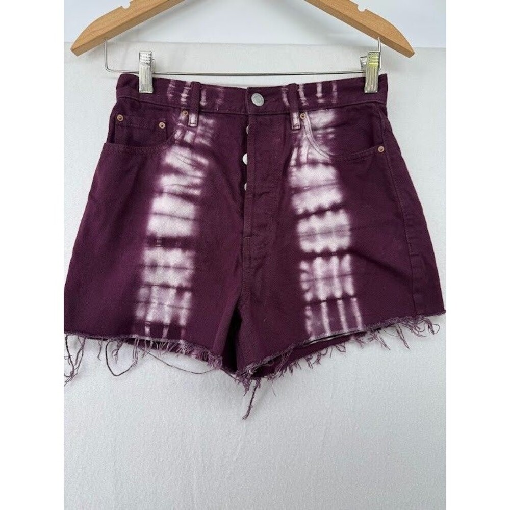 Pac Sun Women's Tye Dye Denim Shorts Raw Hem High Waist Size 25